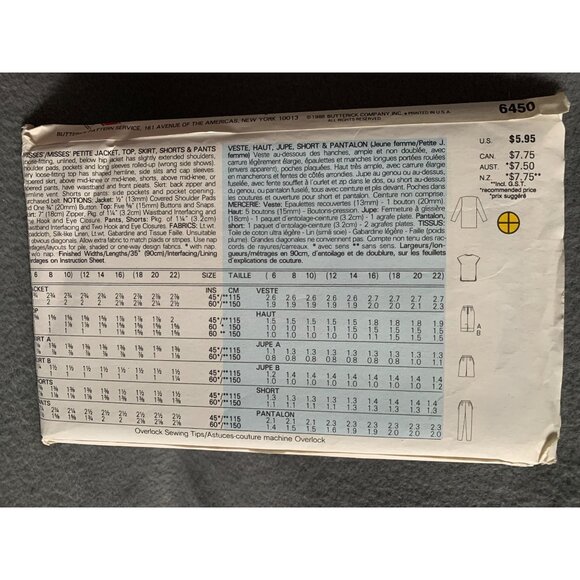 Butterick Misses Jacket Top Skirt Shorts Pants Sewing Pattern sz 18-22 6450 - un - Picture 2 of 4